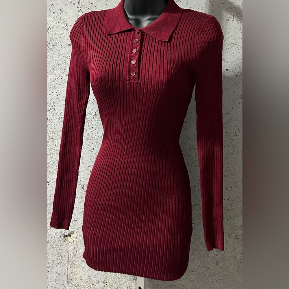 Swank A Posh - Ribbed Burgundy Long Sleeve Dress